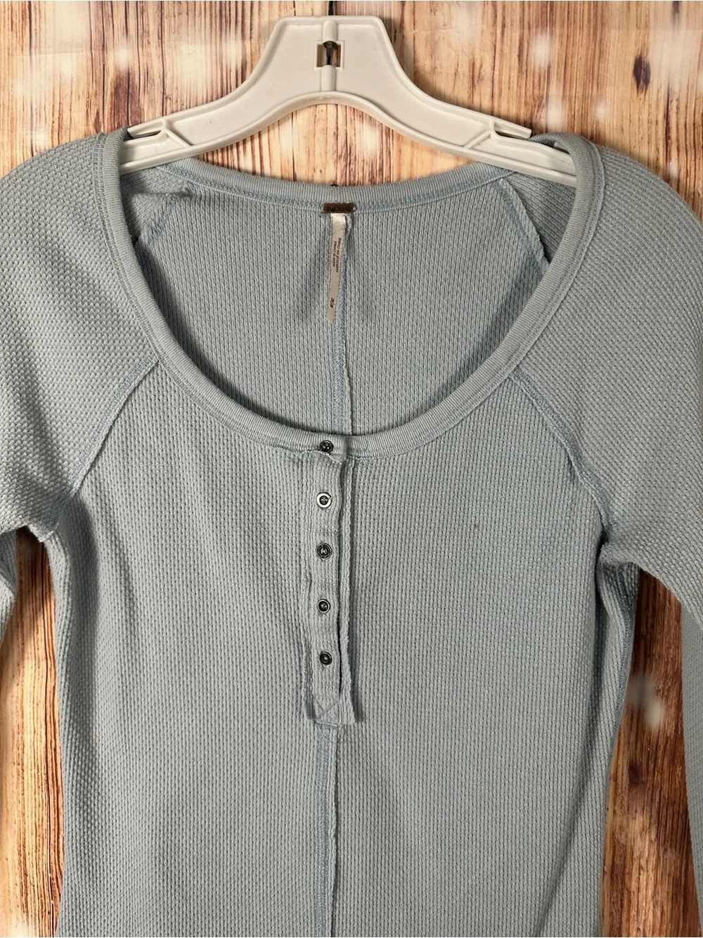 Y2K Free People Ski Lodge Cuff Thermal Henley Lake Blue Combo Size Medium Boho